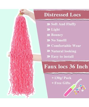 Pink Soft 36 Inch Faux Locs Crochet Hair | 6 Packs for Black Women | Pre-Extended Goddess Locs | Synthetic Hair in Pink - Buy Online on GoSupps.com