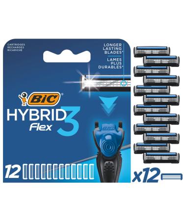 BIC razor blades for men Razor Hybrid 3 Flex 12 refill pack for the wet razor with 3 titanium blades 8 refill blades