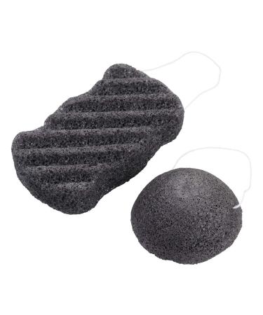 Lurrose 2Pcs Konjac Sponge Set  Activated Bamboo Charcoal Body Facial Sponge  Deep Cleansing Bath Sponge for Men Women