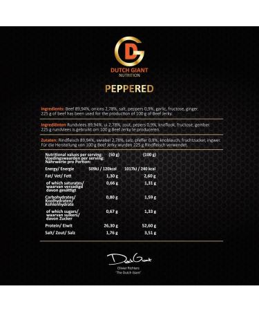 Dutch Giant Beef Jerky Peppered | 10 x 50 gram | 500g Beef Jerky for People | Dried Meat | Biltong | American Food | Snack | Survival Ration | High Protein | Musclemeat - Buy Online on GoSupps.com
