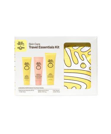 Sun Bum Skin Care Travel Essentials Kit | Cleanse Brighten Moisturize Protect with Daily Cleanser Brightening Face Scrub and Daily Sunscreen Moisturizer | Includes Aloha Collection Travel Pouch Skin Care Agent