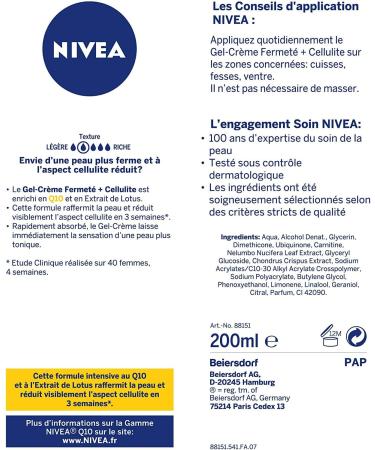 NIVEA Q10 Plus Firming Gel Cream + Cellulite for (1 x 200 ml) Firming Body Gel with Q10 and Lotus Extract Anti-Cellulite Care for Toned Thighs Buttocks and Stomach - Buy Online on GoSupps.com