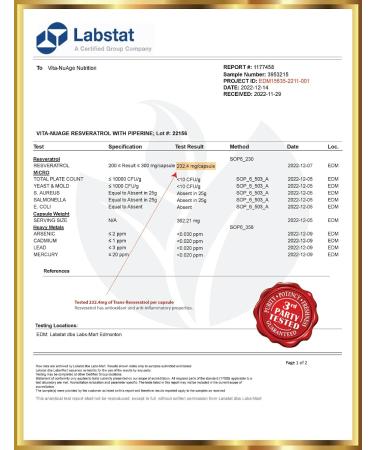 Vita-Nuage Certified 98% Super Strength Natural Trans Resveratrol Concentrate 250mg plus 5mg Piperine 100 Vegetarian Capsules - Buy Online on GoSupps.com