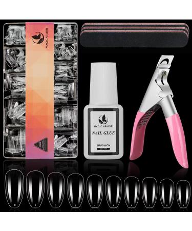 Magic Armor 504 PCs short coffin nail tips Artificial nails with nail glue 10 sizes Full cover nail tips for acrylic nails ballerina nails clear medium artificial nails & nail files nail clipper