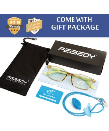 FEISEDY Kids Blue Light Blocking Glasses - Flexible Rubber Nerd Glasses for Boys & Girls (Ages 3-13) - Champagne Green B2630 - 49mm - Buy Online on GoSupps.com