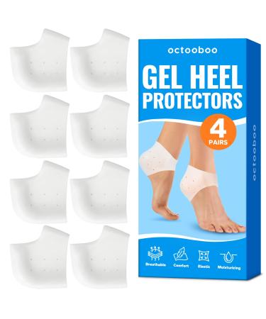 Silicone Heel Protectors (4 Pairs) Gel Heel Protectors for Heel Pains Cracked Foot Spurs Moisturizing Relief for Blister Plantar Fasciitis Protective Sleeve with Soft Cushion Support