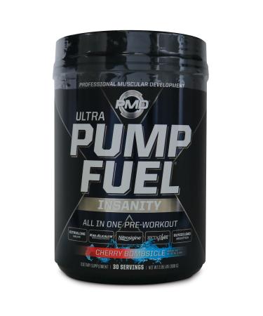 PMD Sports Ultra Pump Fuel Insanity - Pre Workout Drink Mix for Energy, Strength, Endurance, Recovery - Complex Carbohydrates and Amino Energy - Cherry Bombsicle (30 Servings)