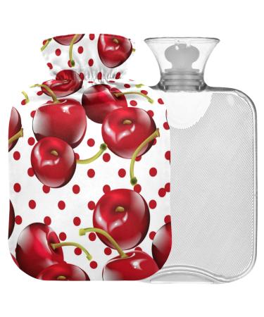 Naanle polka dots cherry hot water bottle with reference transparent hot water bottle 1l heat bottle for bed hand feet warmer pain relief warmth and cold therapy