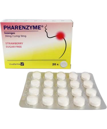 PHARENZYME Strawberry Lozenges - 20 Count | Sore Throat Relief | Enzyme-Active Formula - International Shipping Available - Buy Online on GoSupps.com