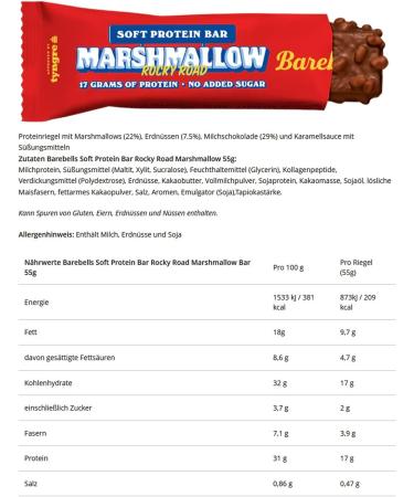 Barebells Soft Protein Bar low sugar protein barprotein bar Rocky Road Marshmallow 12x55g - Buy Online on GoSupps.com