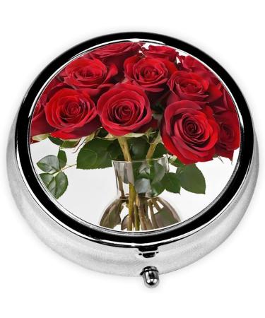 Rose Printed Mini Round Pill Box - 3 Compartment Travel Pill Organizer for Home & Office - Buy Online on GoSupps.com