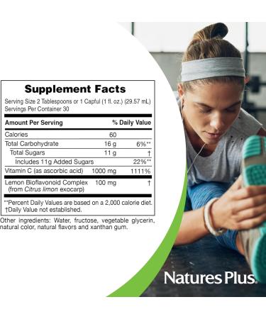 NaturesPlus Liquid Vitamin C - 1000 mg 30 fl oz - with Lemon Bioflavonoids - Vegetarian Gluten Free - 30 Servings 30 Ounce - Buy Online on GoSupps.com