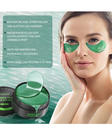Green Tea Under Eye Patches - 30 Pairs Matcha Eye Mask with Hyaluronic Acid for Dark Circles & Puffiness - Anti-Aging Treatment Gel - Buy Online on GoSupps.com