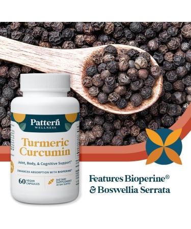Pattern Wellness Turmeric Curcumin 95% Curcuminoids with BioPerine Black Pepper Supports Joint, Cognitive & Immune Health Non-GMO, Gluten Free 120 Capsules 60 Count (Pack of 2) - Buy Online on GoSupps.com