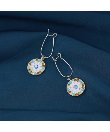 Vintage Colorful Crystal Round Drop Earrings for Women | Geometric Rhinestone Jewelry - Buy Online on GoSupps.com