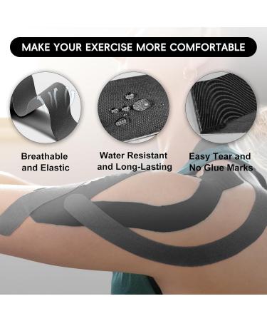VKI Kinesiology Tape - 4 Rolls (65.6 FT) Hypoallergenic Athletic Tape for Joint Support & Muscle Pain Relief - Water Resistant Black Strips - Buy Online on GoSupps.com