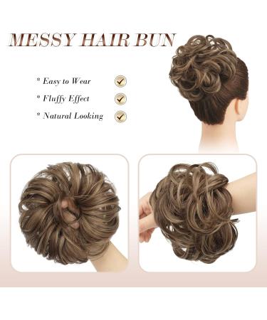 FESHFEN Messy Bun Scrunchie Hair Piece | Synthetic Updo Hairpiece Light Ash Brown Mixed Golden Brown - Buy Online on GoSupps.com