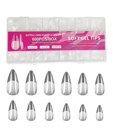 Short Nail Tips - 600PCS Half Matte Soft Gel Nail Tips Full Cover False Nails Tips Clear Acrylic Fake Nails Tips for Press On Nails Short 12 Size 600 PCS (600-Medium-A) A Medium