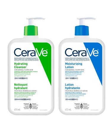 CeraVe Daily Face Wash and Lotion BUNDLE Hydrating Face Cleanser and Moisturizing Lotion with Hyaluronic Acid for All Day Hydration. Suitable for Normal to Dry Skin. Fragrance Free 2x473ml