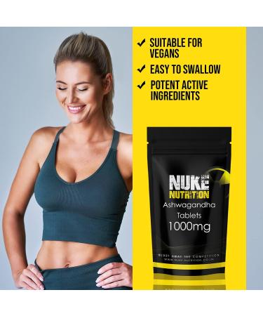 Nuke Nutrition Ashwagandha Tablets - 120 Capsules | 1000mg High Strength | Natural & Vegan | Supports Body Functions & Cognition - Buy Online on GoSupps.com