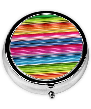 Colorful Mexican Stripes Mini Round Pill Box - 3 Compartment Portable Pill Organizer for Home Office & Travel - Buy Online on GoSupps.com