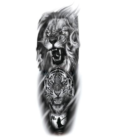 Kotbs Full Arm Temporary Tattoos - 12 Sheets | Fake Sleeve Tattoo Sticker for Halloween Party | Lion Tiger Design | Men Women - Buy Online on GoSupps.com
