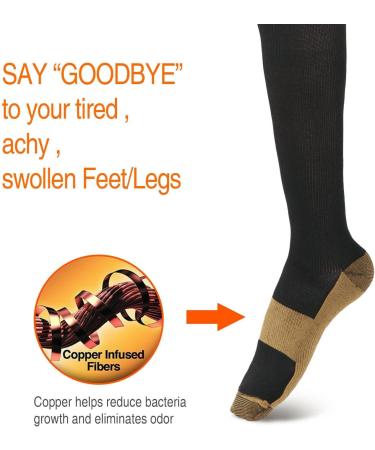 Copper Infused Anti-Fatigue Compression Unisex Flight Travel Socks Anti Swelling DVT Support *UK Stock* (Large/X Large) L-XL Black - Buy Online on GoSupps.com