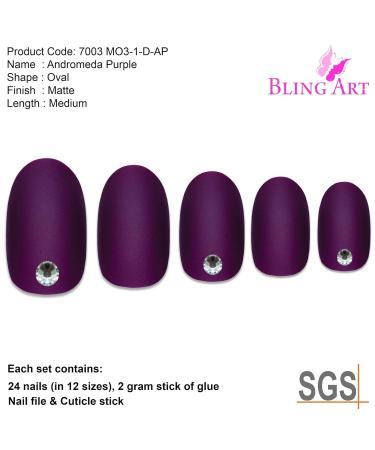 Shop False Nails Bling Art Purple Matte Oval - 24 Medium Tips with Glue | Trendy & Durable Artificial Nails for All Occasions - Buy Online on GoSupps.com