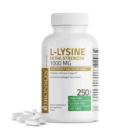 Bronson L-Lysine Extra Strength 1000 mg via tablet high potency immune support & supports collages synthesis non-gmo 250 vegetarian tablets - Buy Online on GoSupps.com
