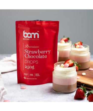 BAM Strawberry Chocolate Drops Callets Melting Chips Home and Pro Baking Strawberry Taste 250g - Buy Online on GoSupps.com