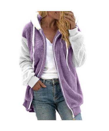 Hanxiulin coat plush jacket hoodie jacket oversize winter coat ladies wool coat on both sides transition jacket lined light quilted jacket ladies coat elegant with hooded plush jacket 5xl purple