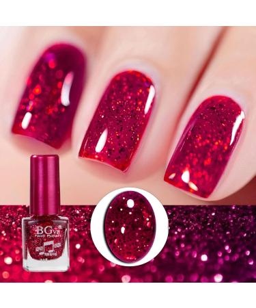 Glitter Nail Polish Carmine Red Quick Dry Nail Varnish Holographic Shining Sparkling Long Lasting No Need Cure Easy to Apply DIY Nail Art Manicure Gift for Women & Girls - Buy Online on GoSupps.com