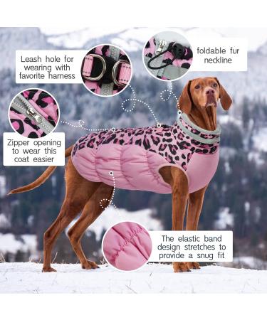 Kuoser Warm Dog Jacket | Reflective Windproof Coat for Small & Large Dogs | Fashionable Winter Dog Coat in Pink - Buy Online on GoSupps.com