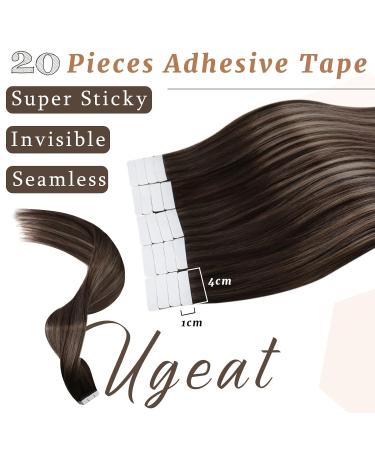 Ugeat Tape Extensions - Real Hair Balayage Ash Blonde & Dark Brown Remy Extensions | 20 Pieces 40 cm 50g #4/18/4 - Buy Online on GoSupps.com