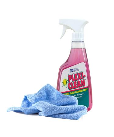 Black Swan Distributors - Blue Ribbon Plexi-Clean Acrylic and Plastic Cleaner (16 oz) & Non-Abrasive Washable Microfiber Cleaning Cloth (15x15 in) - Household Surface Cleaner Kit