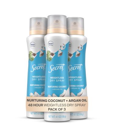 Secret Dry Spray Antiperspirant Deodorant Nurturing Coconut and Argan Oil 4.1 oz (Pack of 3) Nurturing Coconut & Argan Oil 4.1 Ounce (Pack of 3)