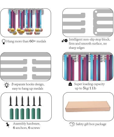 Swimming Medal Holder Display Stand | Wall Mount Rack for Champions | Gymnastics Olympic Games Awards | 15.7 x 5.9inch Platinum - Buy Online on GoSupps.com