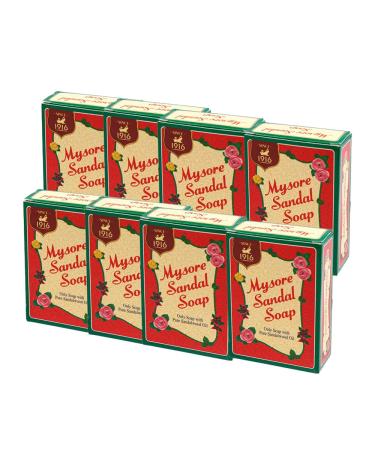 Bizzico Mysore Sandalwood Soap | 75 g | Bath Soap | With Sandalwood Oil | Herbal Ayurveda | Health and Beauty | Indian Origin (Pack of 8)