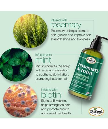 Difeel Elevated Rosemary Mint Shampoo with Biotin - 12 oz | Strengthens Dry Hair Smooths Split Ends & Moisturizes Scalp | Natural Ingredients | International Shipping Available - Buy Online on GoSupps.com
