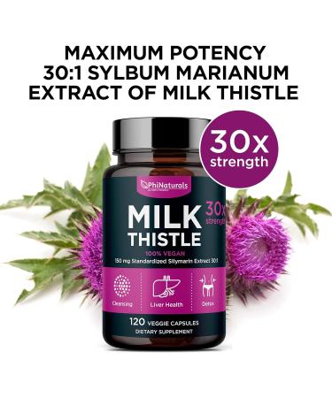 Milk Thistle 150mg Capsules - 120 Count Liver Cleanse Detox Support with Silymarin Extract for Immune Boost - Natural Non-GMO Supplement Made in USA - Buy Online on GoSupps.com