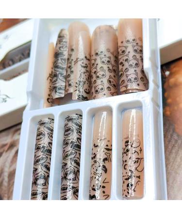 Glow in the Dark Halloween Press on Nails - Long Square Coffin Style 24Pcs Faux Nails with Pumpkin Design for Women & Girls - Buy Online on GoSupps.com