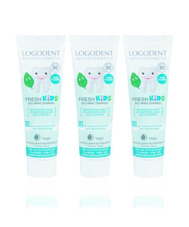 LOGODENT Tooth Gel Fresh Kids Organic Tooth Gel (3 x 50ml) Vegan Fluoride-free Natural Cosmetics