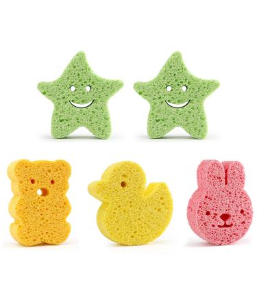 5pcs Baby Bath Sponges Kids Sponges Cute Cartoon Bath Sponges Animal Bath Loofah Natural Sponges Suitable for Newborns