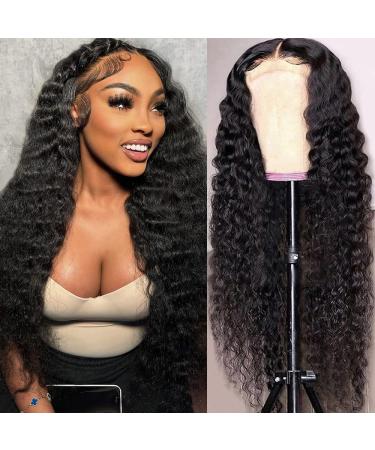 SOSATISFY Deep Wave Lace Front Wigs Human Hair 4 4 Glueless Wigs Human Hair Pre Plucked HD Transparent Wet and Wavy Lace Front Wigs Human Hair for Black Women with Baby Hair (22 Inch) 22 Inch Black
