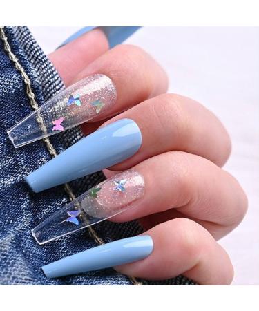 Handcess Long Glossy Blue Coffin Ballerina Press-On Nails 24PC Butterfly Acrylic Art for Women & Girls - Buy Online on GoSupps.com