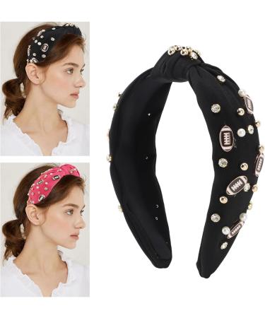 Valentine Day Rhinestone Knotted Headband for Women with Top Knot Design Exquisite Appearance for Matching Clothes (Black) - Buy Online on GoSupps.com