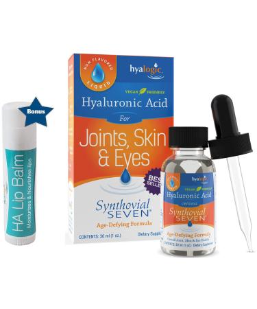 Hyalogic Liquid Synthovial Seven - Oral Hyaluronic Acid Supplement 1oz with Bonus Lip Balm HA Stick - Skin, Body and Lip Hydration