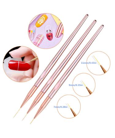 FULINJOY 3 Pcs Rose Gold Nail Art Liner Brushes Set - UV Gel Acrylic Application Pens for Nail Art Designs (7mm/9mm/11mm) - Buy Online on GoSupps.com