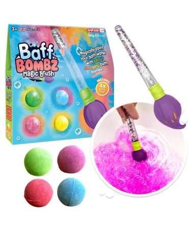 Baff Bombz Magic Brush from Zimpli Kids  4 x Bath Bombs  Magically Paint Your Bath Water  Creative Bath Toy for Children  Birthday Gifts for Boys & Girls  Pocket Money Toy  Moisturising Bath Fizzers