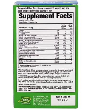 Hero Yummi Bears Complete Multi - Vegetarian Gummy Vitamins, Strawberry, Orange & Pineapple, 90 Count - Buy Online on GoSupps.com